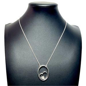 AVON SAQ Heart Halo Pendant Necklace Silver Tone Jewelry 17.5"